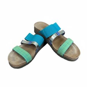 Naot Colorblock Strappy Brenda Slide Sandal size 40 Teal, Green, Gold